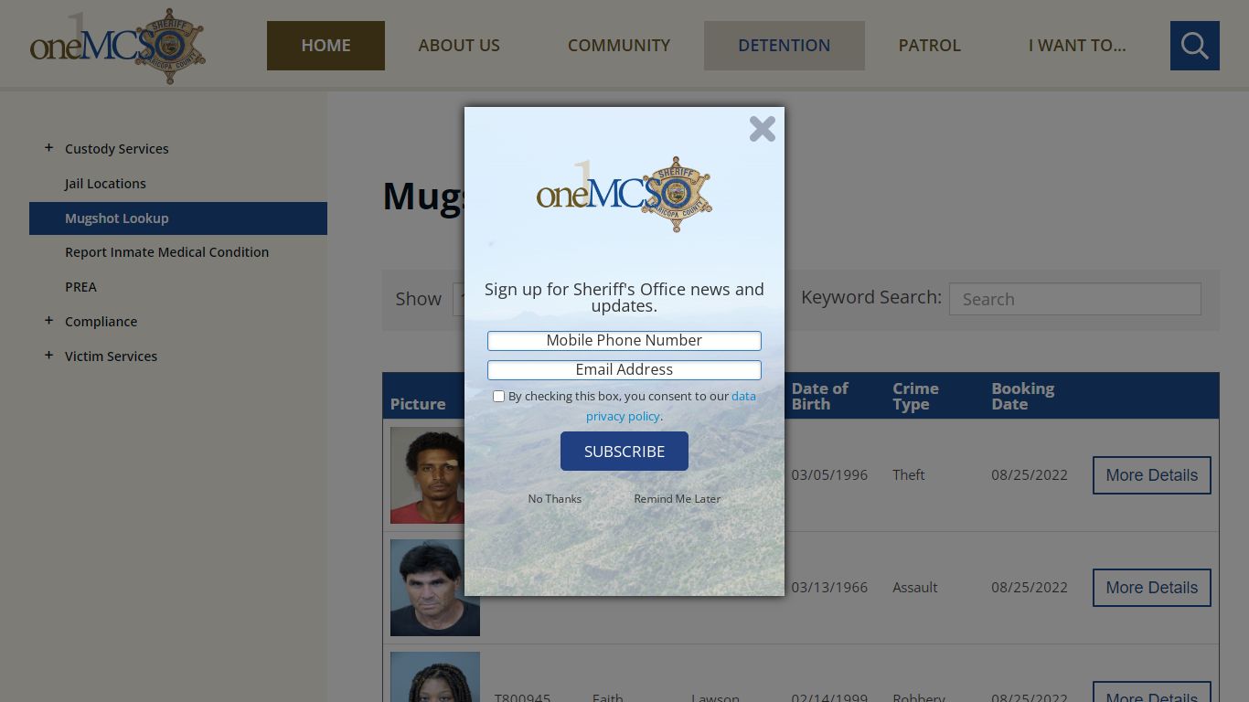 Mugshot Lookup | Maricopa County Sheriff's Office